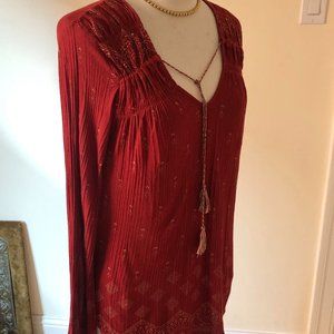 EUC Lucky Brand Boho Top w/Tassel Tie Size S